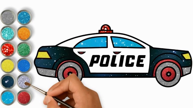 儿童简笔画:金粉警车画画