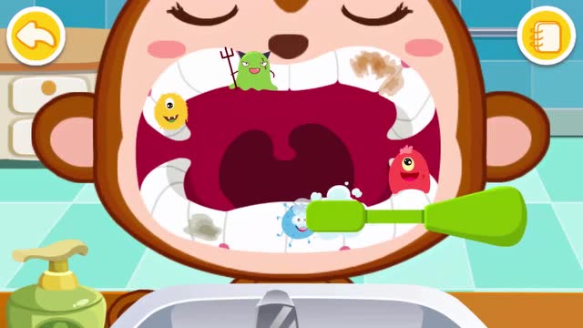 《宝宝巴士》小朋友把牙齿刷干净了,里面好多虫虫啊!