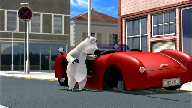 倒霉熊倒霉熊在路上避让别的车子自己车子的轮胎掉了