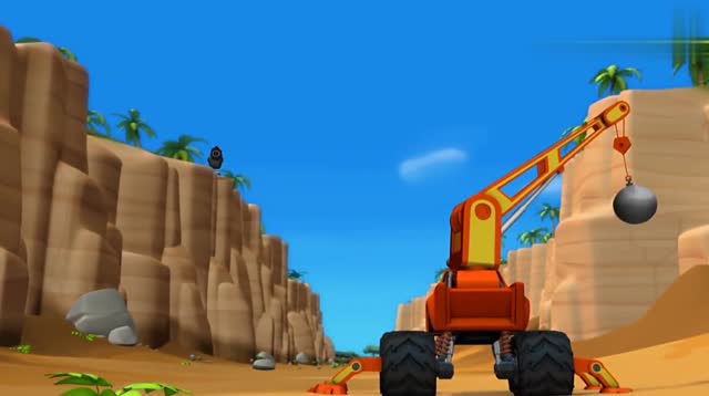 太精彩了!飚速变身怪兽吊车对战巨大凤梨射击炮