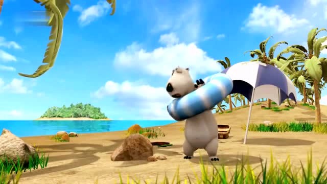 倒霉熊长的太胖了,游泳圈都穿不上