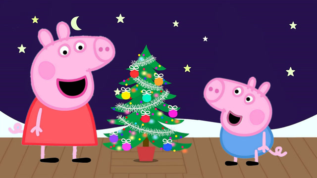 简笔画:小猪佩奇在猪奶奶家过圣诞节,佩奇看到圣诞树上挂满了礼物