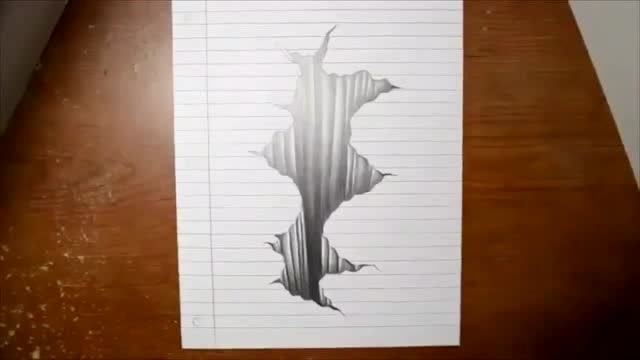 国外3d画绘画大师,在纸上画了一个坑,看起来很逼真