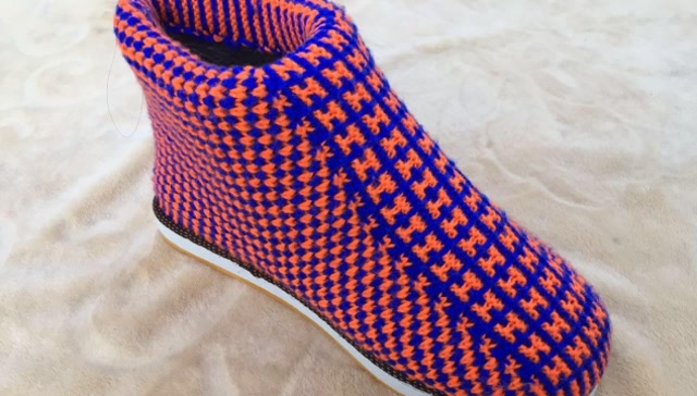 双色花工字型中邦棉鞋视频教程上集 玉儿纺 花样的织法及留针