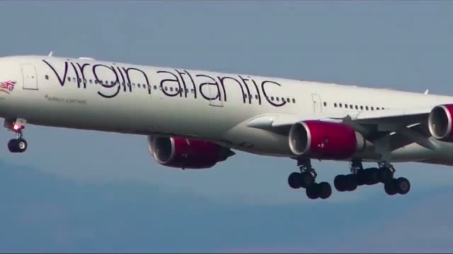 维珍航空a340大型客机降落旧金山国际机场