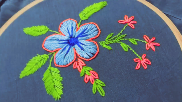 手工刺绣:简单的菊叶绣针法缝制漂亮的花卉图案