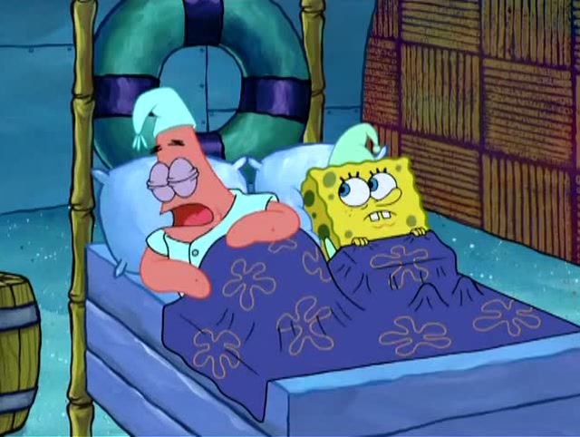 海绵宝宝:海绵宝宝的床被派大星抢了,只能跑蟹老板家里住