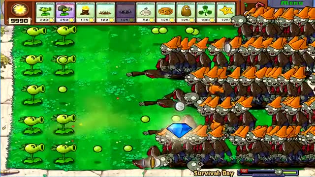 植物大战僵尸 双管豌豆的威力真是大,路障僵尸被打的很惨!