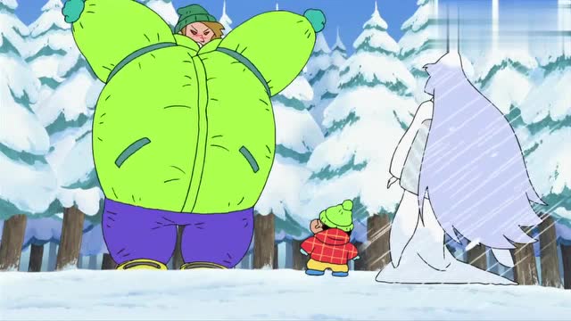 蜡笔小新:和小新玩了一天,居然一个是雪男一个是雪女!