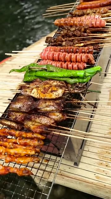 农村户外美食:今天来个水上烧烤,渴了直接舀河里的水喝