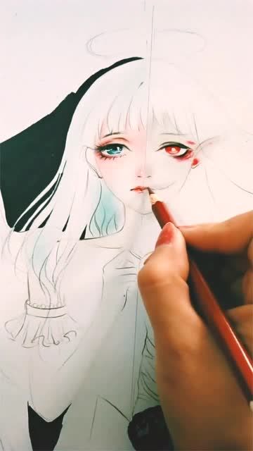 手绘教程教你画恶魔少女的半面妆一边天使一边恶魔好有意境