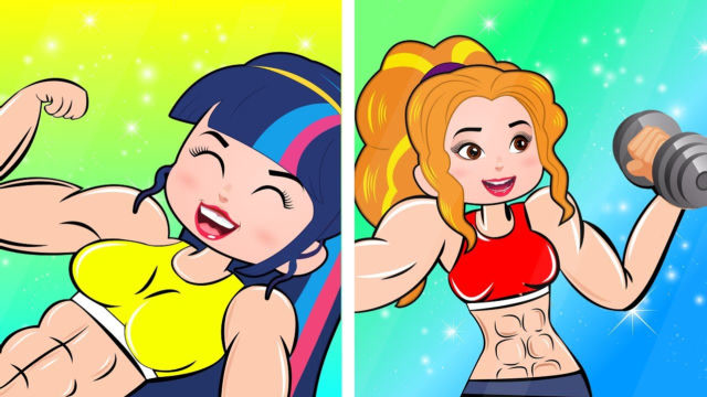 女孩拿手机自拍,用笔画出腹肌,照片看上去更加强壮!