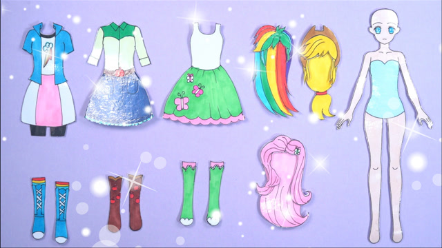 手工纸娃娃玩具:纸娃娃装扮,小马宝莉云宝,苹果嘉儿,柔柔装扮