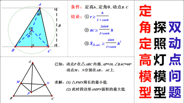 平面几何:动点问题,定角定高,探照灯模型