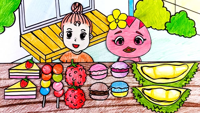童心手绘定格动画  童心吃播:彩色丸子,马卡龙,草莓蛋糕等