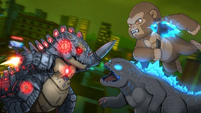 q版怪兽大作战,哥斯拉金刚组队vs机械哥斯拉,大哥大还是太厉害