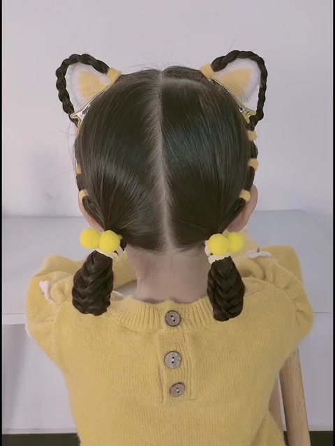 小孩子猫耳朵发型图片