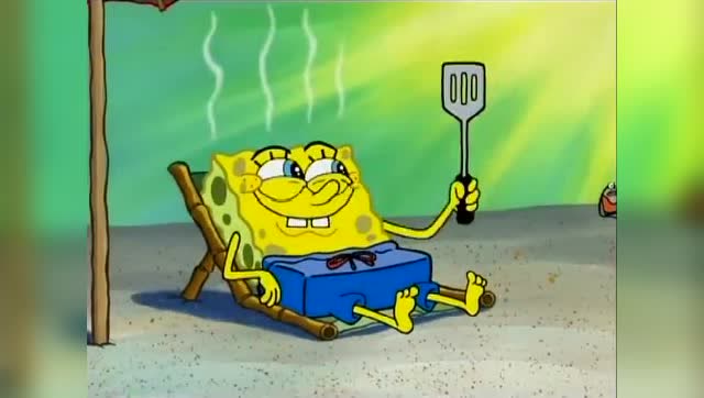 海绵宝宝用锅铲挠痒痒,真的好雷人哦