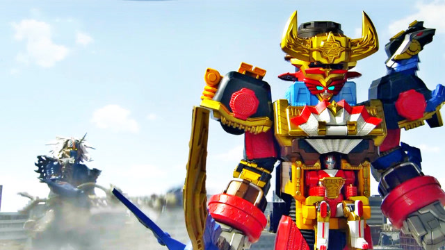 手里剑战队与星忍者首次合体为王之手里剑神,消灭了大怪兽