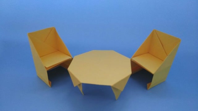 折一套桌子和椅子迷你家具,几分钟就能折好,亲子手工折纸教程