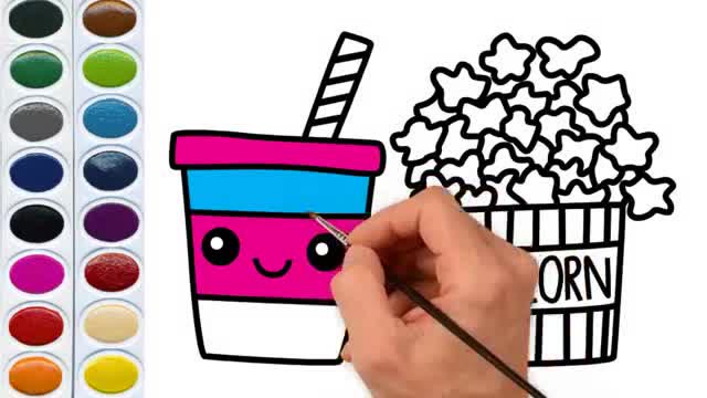 儿童涂色画,画画薯条可乐一家亲