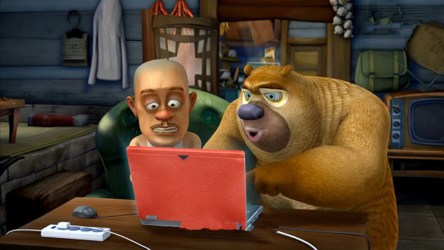 熊出没:光头强刚要赢的时候电脑出故障了