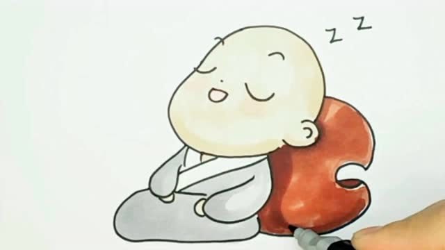 小和尚睡懒觉,简笔画这样画很有趣