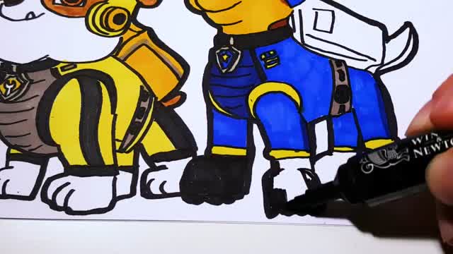 幼儿简笔画画可爱的汪汪队立大功全体成员并着色