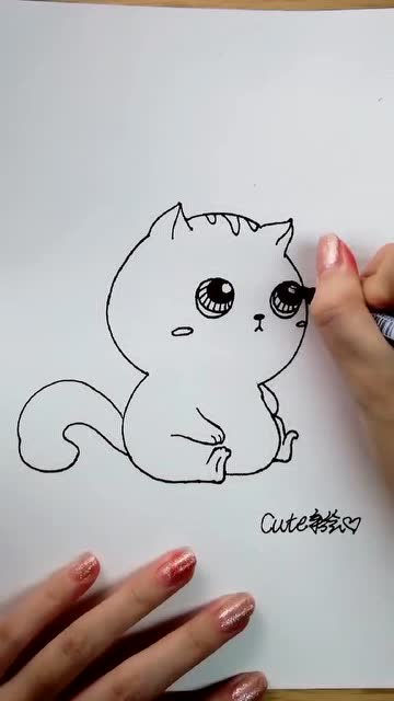 简笔画,画一只坐着的小猫,送给你