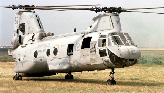 美军的明星舰载机ch-46"海骑士"!海军陆战队最主要的直升机之一.