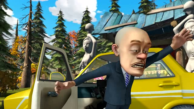 光头强完全变了啊,穿着西装开着小车