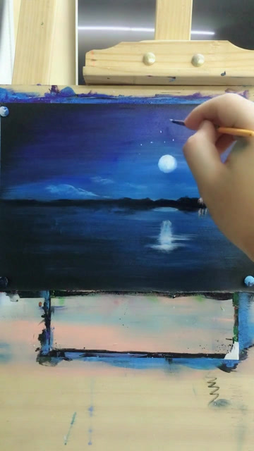 丙烯颜料星空夜景画感谢支持