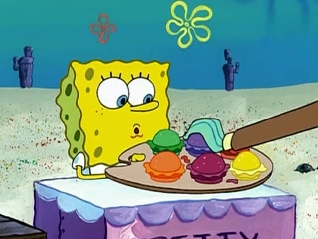 海绵宝宝做的彩色蟹黄堡 第一位客人称赞叫好