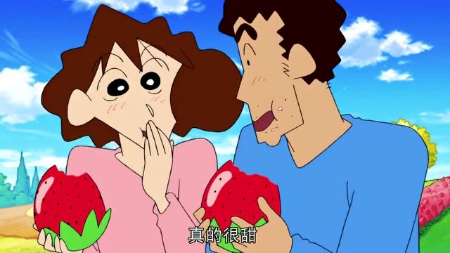 蜡笔小新:好大的草莓,美伢和广志吃得好幸福!