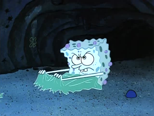 海绵宝宝:海绵宝宝被水母电到,只好躲到了山洞里!