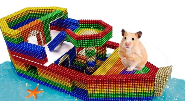 创意巴克球,用1500颗磁铁球给仓鼠做一艘小船,大家快来一起航行吧