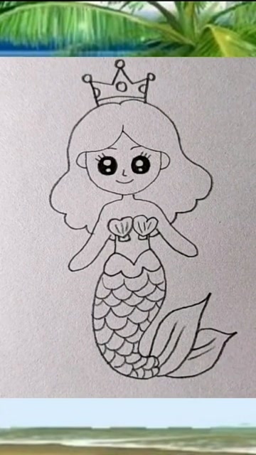 七岁儿童简单画美人鱼图片