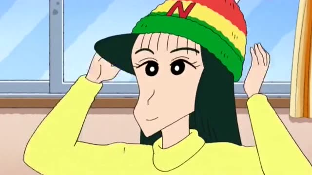 小新和娜娜子姐姐到超市买毛线,织毛绒帽给小新