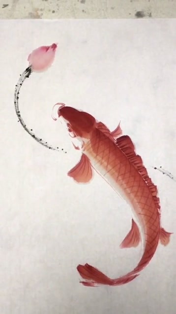 红鲤鱼跃荷花一幅很有灵性的画大家觉得呢