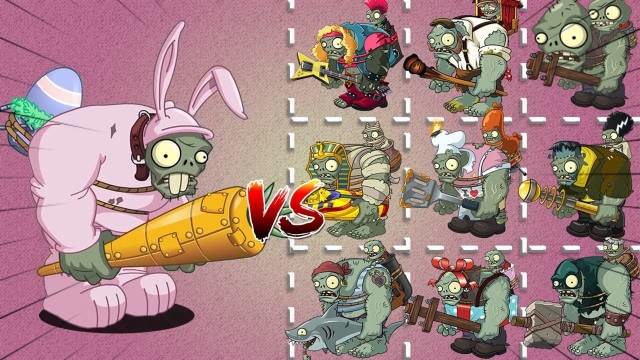 pvz2:实测,1对1,47个僵尸中,兔兔巨人僵尸能打败几个