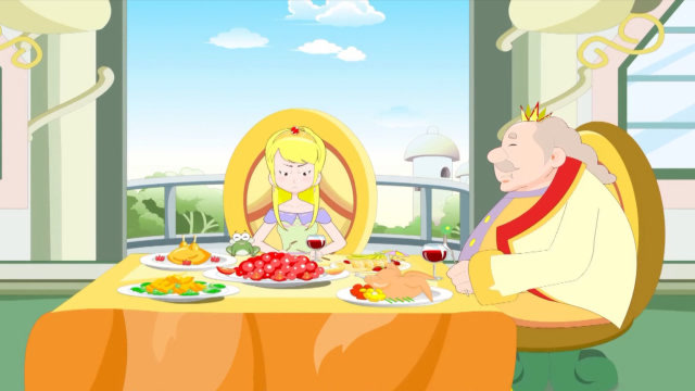 童话故事:跟青蛙一桌吃饭,公主一脸不愿意,还怕被父皇责怪