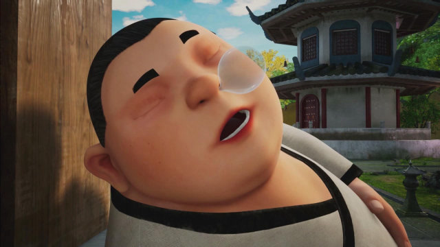 神奇布袋小子:巴弟拿起兔子,胖和尚惊醒了,可枕着巴弟又睡着啦