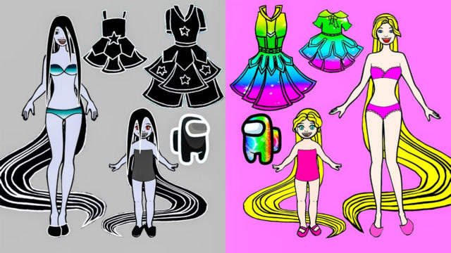 给纸娃娃母女做亲子装连衣裙,非常漂亮,手工diy