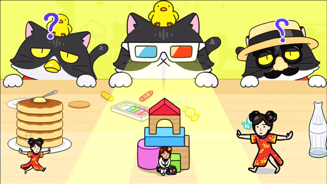 我爱躲猫猫游戏我躲在汉堡后面就不会被小猫发现了