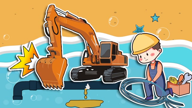 趣味玩具故事汽车工程队  水管断裂流成河,工程车轮子陷进河水,还好