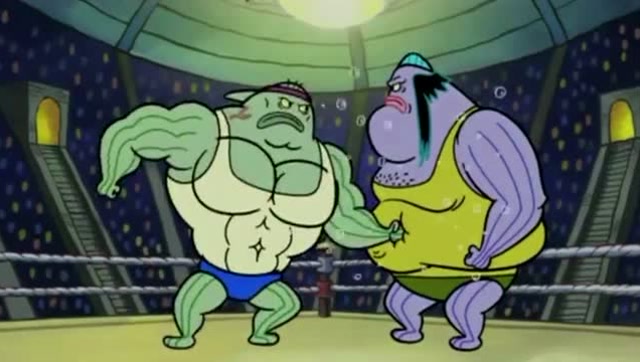 海绵宝宝:深海的鱼人摔跤大赛好激烈!