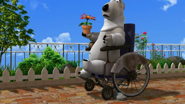 倒霉熊为了拯救一朵花,搞的受伤坐轮椅