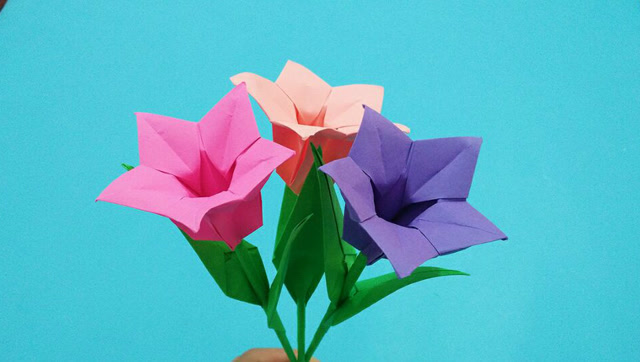 很漂亮的喇叭花折纸,步骤简单又清楚,看了就会的手工diy花捧