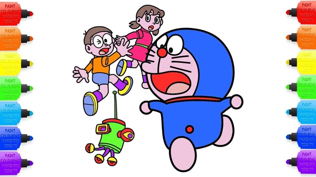 亲子简笔画机器猫和大雄比赛