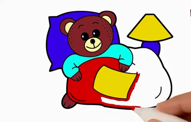 儿童简笔画:小熊的红被子